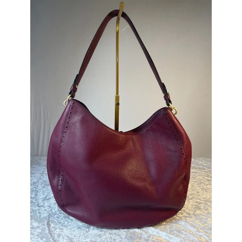 Kate Spade Leather Hobo Shoulder Bag Burgundy Pebbled Tassel Large Purse